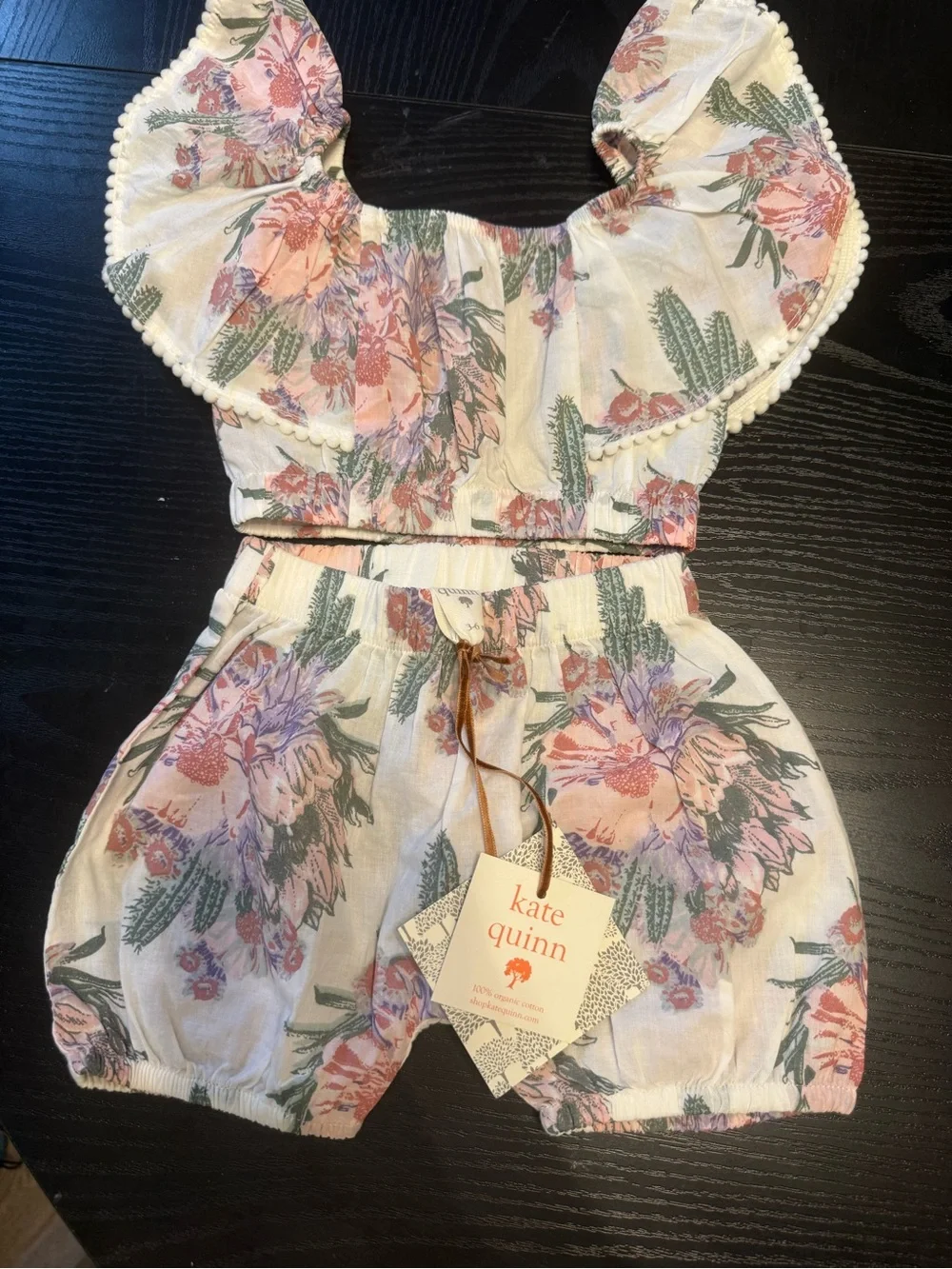 kate quinn Peach and Green Floral Cotton Kids Matching Set